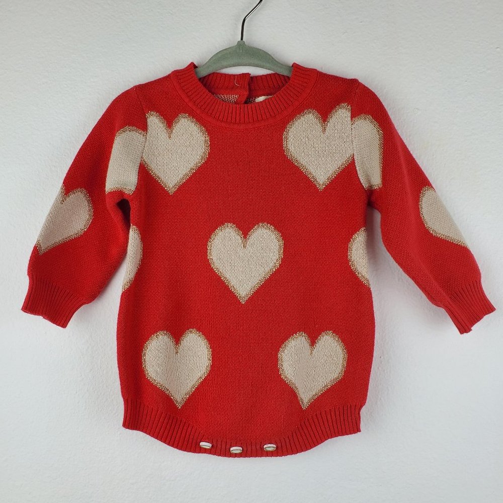 Sam & Louloute baby sweater red heart romper onesie 1 to 3 months paris